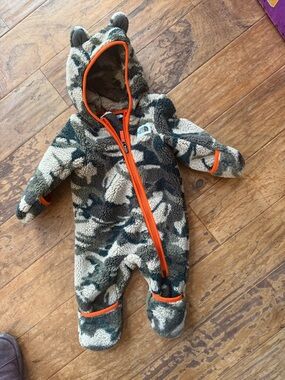 The North Face Kids Camo Fleece One-Piece with Orange Trim
